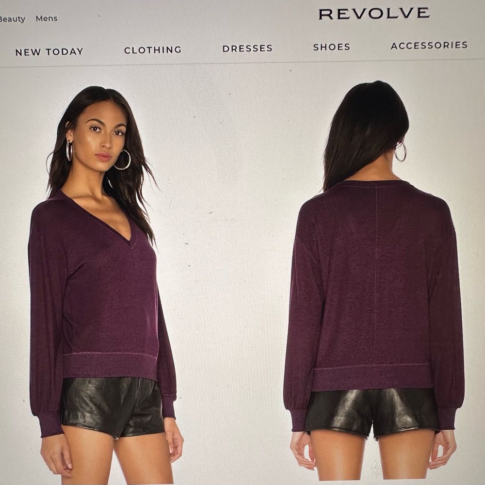 PAIGE Arizona Puff Sleeve Sweater Top Plum Purple